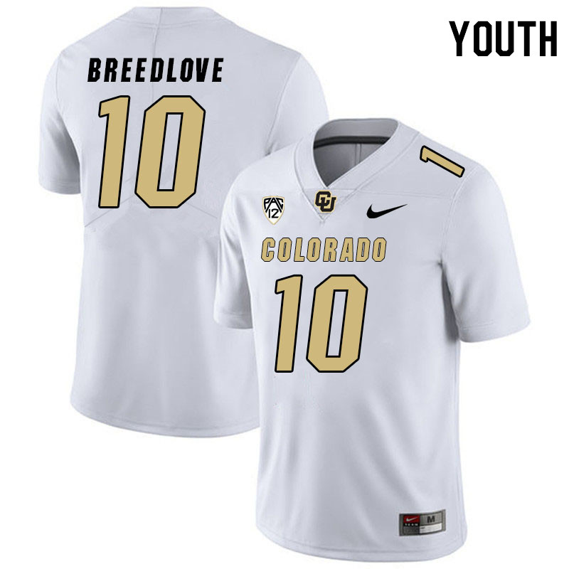 Youth #10 Kyndrich Breedlove Colorado Buffaloes College Football Jerseys Stitched Sale-White